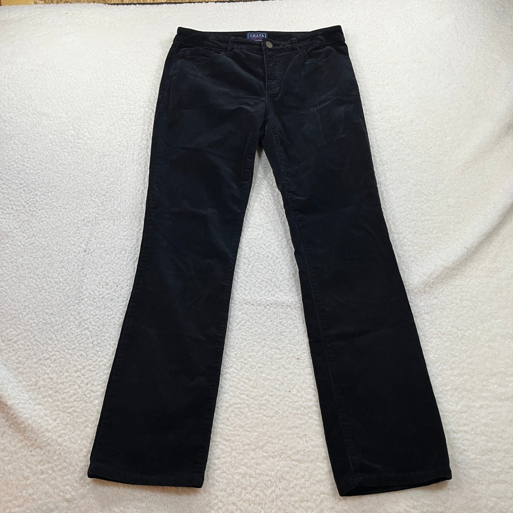 Chaps Pants Womens 10 Black Denim Corduroy Straight Leg Stretch Casual Comfort